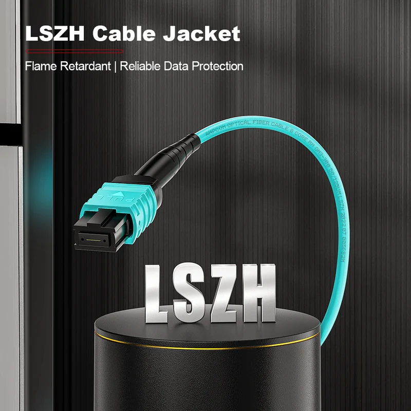 AMPCOM MPO-12 Harness, Multimode OM3 50/125µm 12 Fibers Optic Cable, MPO UPC (Female) to 12 x FC UPC, Aqua LSZH Jacket