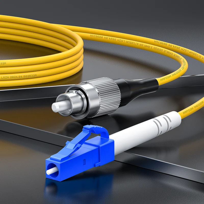 AMPCOM LC to SC SMF 9/125μm Single Mode (OS2) Simplex Fiber Optic Patch Cable, LSZH OFNR 2.0mm Jacket