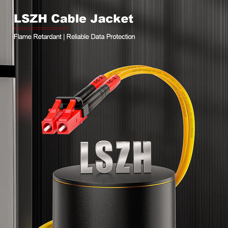 AMPCOM LC to SC SMF 9/125μm Single Mode (OS2) Simplex Fiber Optic Patch Cable, LSZH OFNR 2.0mm Jacket