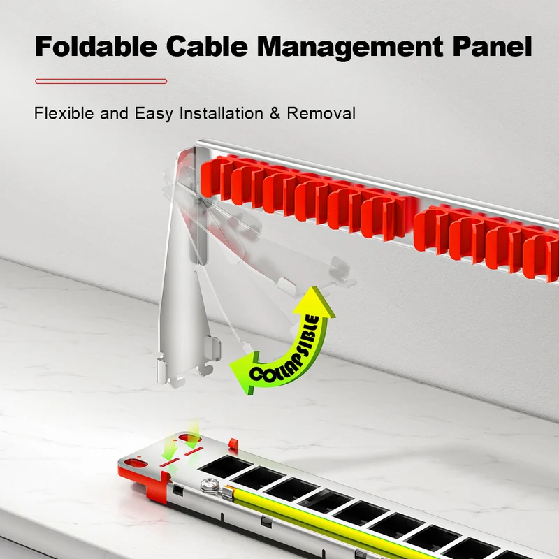 AMPCOM Front-Removable 1U 24‑Port Blank Patch Panel – SPCC Steel, Foldable Rear Cable Manager