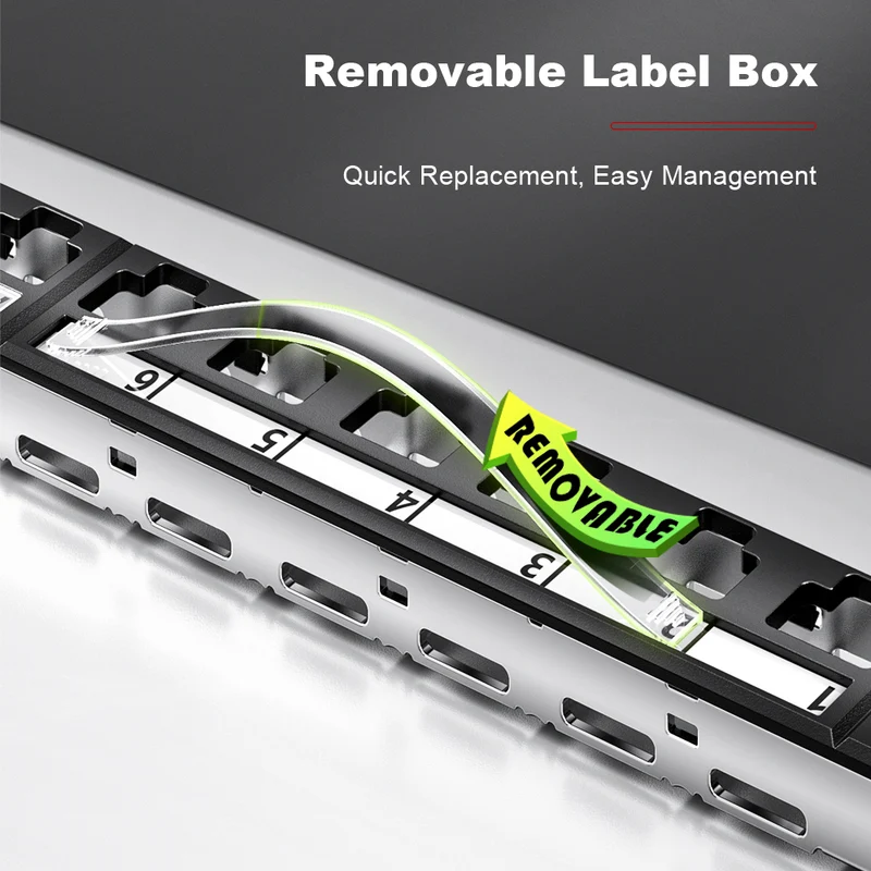 AMPCOM 0.5U 24-Port Shielded Pass-Through Modular Patch Panel, 19-inch Rack Mount with Cable Management Rings