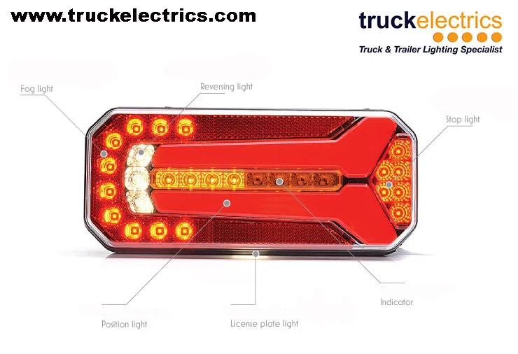 Rear Combination Trailer Lamp with Dynamic Indicator + Reverse Light