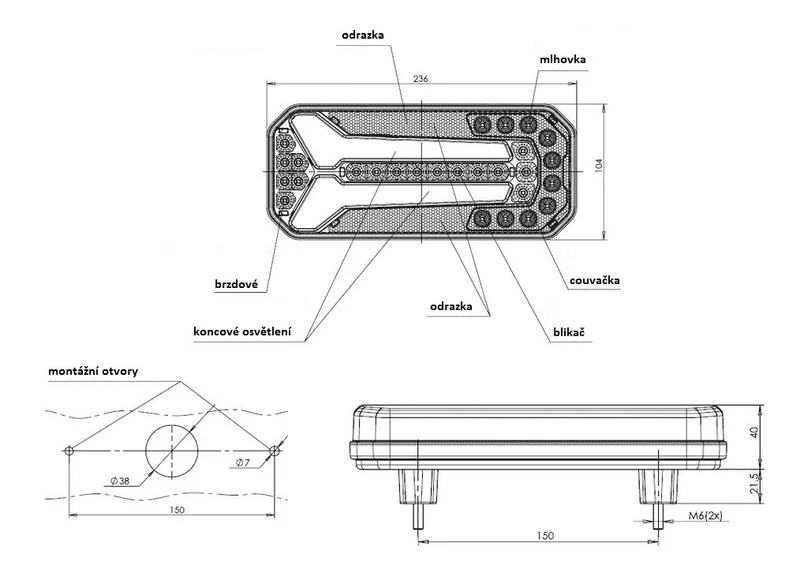Rear Combination Trailer Lamp with Dynamic Indicator + Reverse Light