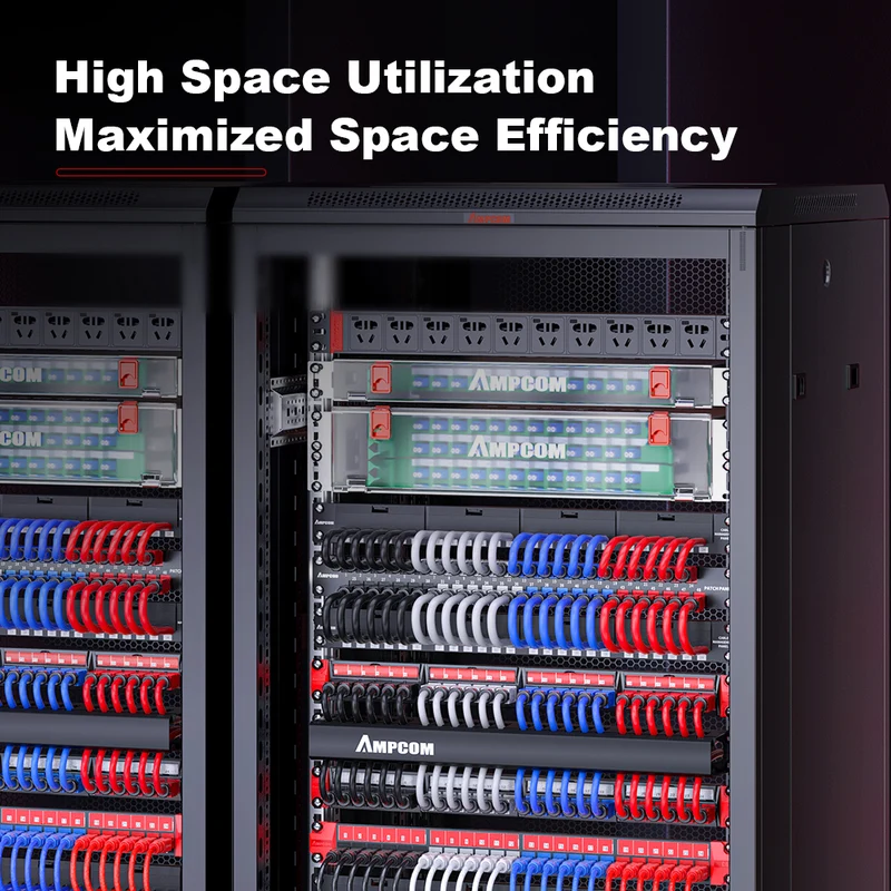 AMPCOM 1U 48-Port Unshielded 180° Punch-Down Keystone Patch Panel, 19-inch Rack Mount with Cable Management Rings