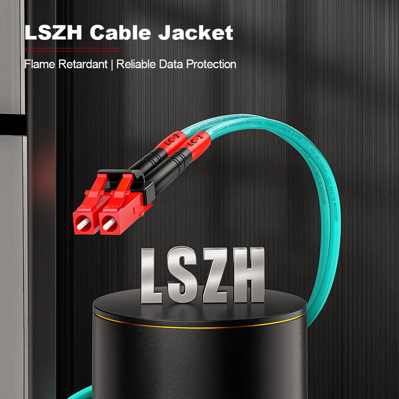 AMPCOM OM3 50/125μm LC to LC Multimode Duplex Fiber Optic Cord, LSZH 2.0mm Jacket