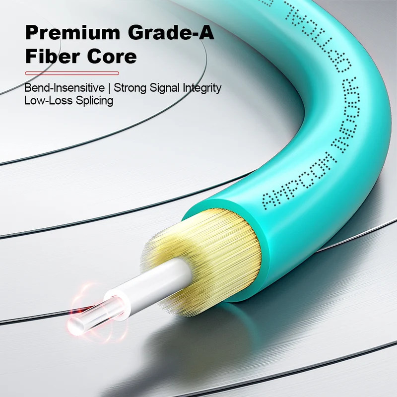AMPCOM OM3 50/125μm LC to SC Multimode Duplex Fiber Optic Cord, LSZH 2.0mm Jacket