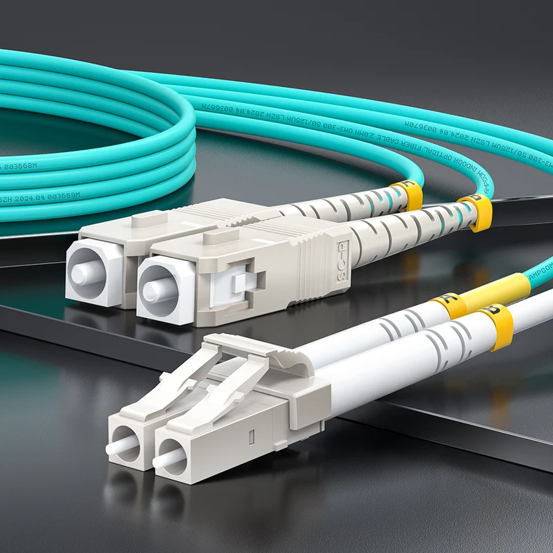 AMPCOM OM3 50/125μm LC to SC Multimode Duplex Fiber Optic Cord, LSZH 2.0mm Jacket