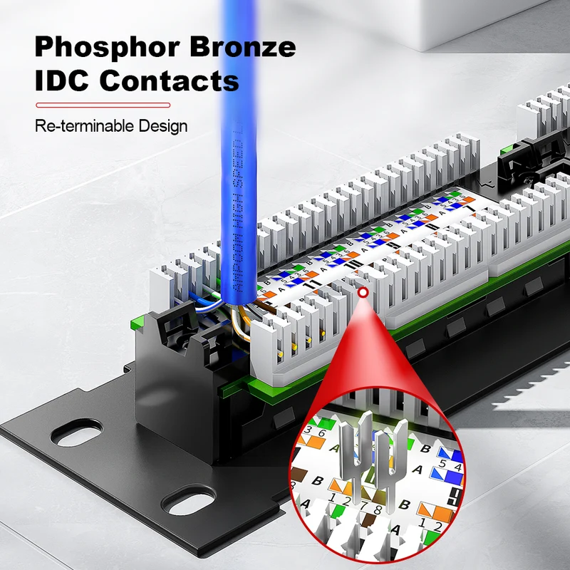 AMPCOM 12-Port Unshielded Patch Panel for Low-Voltage Cabinets, with Rear Mounting Bracket