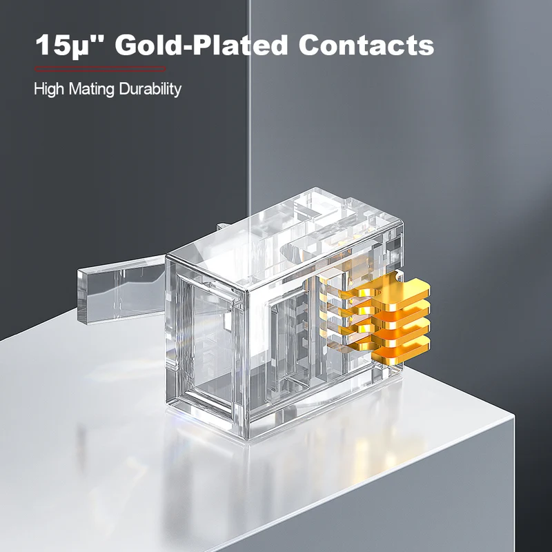 AMPCOM 4P4C RJ11 Connector, 15μm Gold-Plated Contacts, LG Flame-Retardant Housing