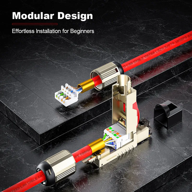 AMPCOM TW Cat6a Zinc-Alloy Shielded Tool-Free RJ45 Connector for 22-24 AWG Ethernet Cable