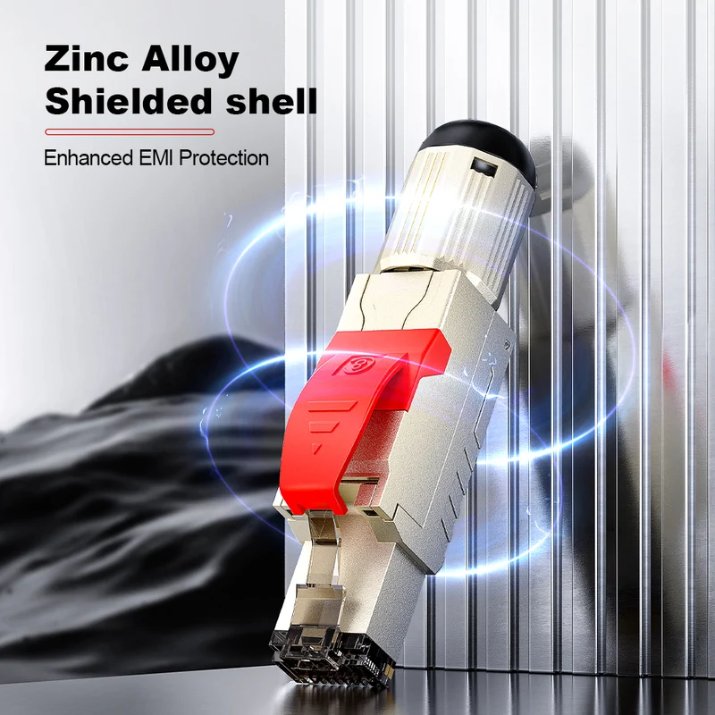 AMPCOM TW Cat8 Zinc-Alloy Shielded Tool-Free RJ45 Connector for 22-24 AWG Ethernet Cable
