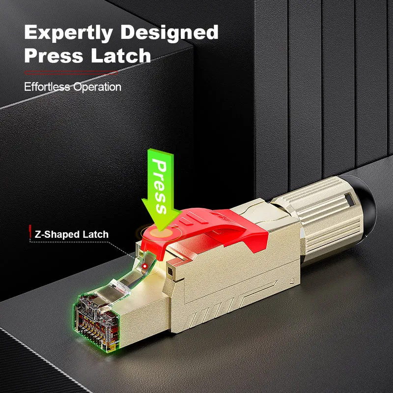 AMPCOM TW Cat7 Zinc-Alloy Shielded Tool-Free RJ45 Connector for 22-24 AWG Ethernet Cable