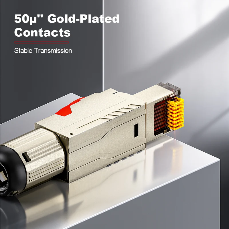 AMPCOM TW Cat7 Zinc-Alloy Shielded Tool-Free RJ45 Connector for 22-24 AWG Ethernet Cable