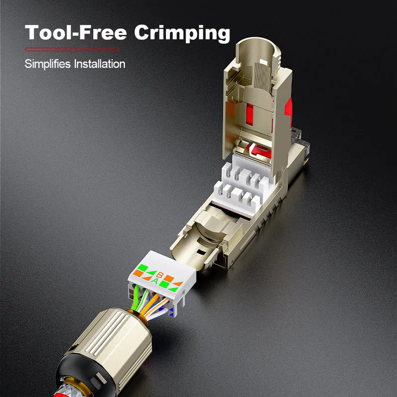 AMPCOM TW Cat6a Zinc-Alloy Shielded Tool-Free RJ45 Connector for 22-24 AWG Ethernet Cable