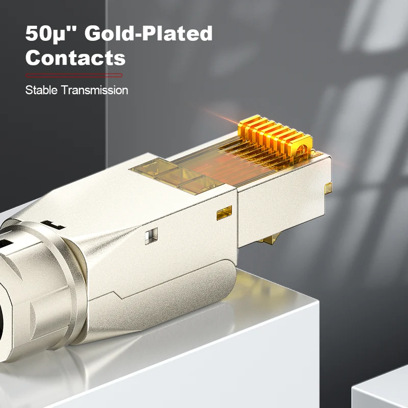 AMPCOM Cat8 Zinc-Alloy Shielded Tool-Free RJ45 Connector for 22-24 AWG Ethernet Cable