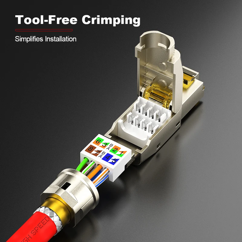 AMPCOM Cat7a Zinc-Alloy Shielded Tool-Free RJ45 Connector for 22-24 AWG Ethernet Cable