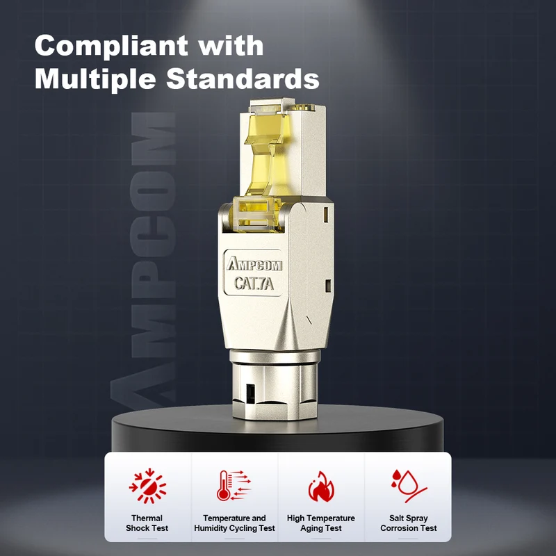 AMPCOM Cat7a Zinc-Alloy Shielded Tool-Free RJ45 Connector for 22-24 AWG Ethernet Cable
