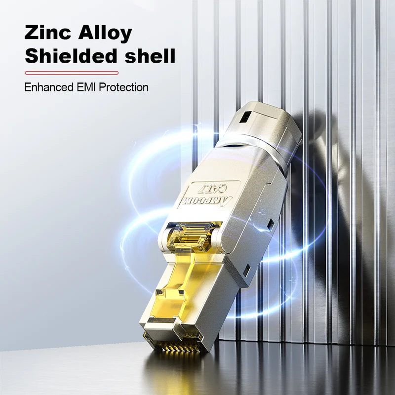 AMPCOM Cat7 Zinc-Alloy Shielded Tool-Free RJ45 Connector for 22-24 AWG Ethernet Cable