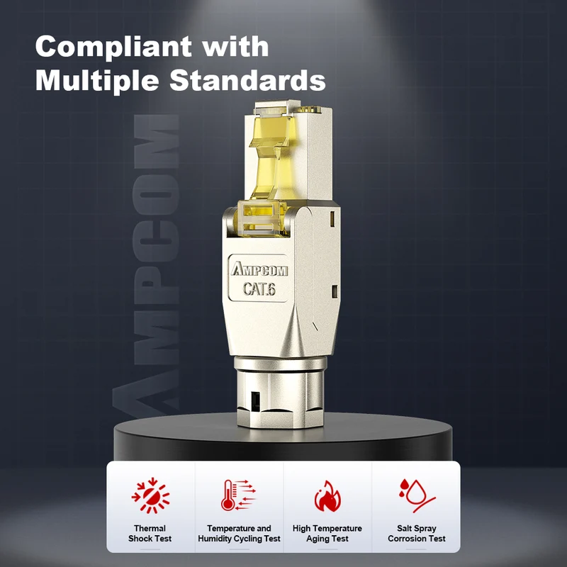 AMPCOM Cat6 Zinc-Alloy Shielded Tool-Free RJ45 Connector for 22-24 AWG Ethernet Cable