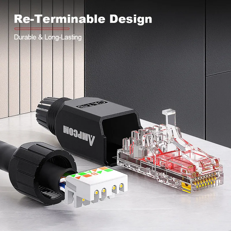 AMPCOM Cat6a Unshielded Tool-Free RJ45 Connector for 23-26 AWG Unshielded Ethernet Cable