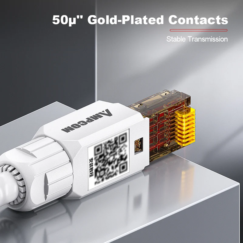 AMPCOM Cat6a Unshielded Tool-Free RJ45 Connector for 23-26 AWG Unshielded Ethernet Cable
