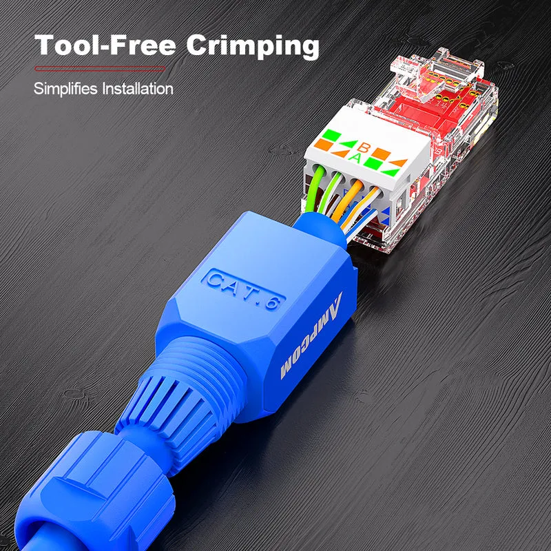 AMPCOM Cat6 Unshielded Tool-Free RJ45 Connector for 23-26 AWG Unshielded Ethernet Cable