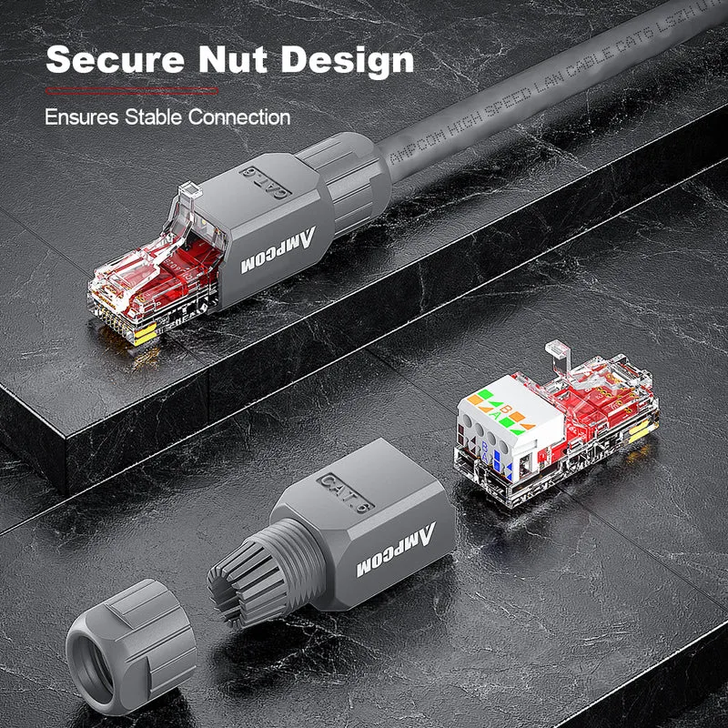 AMPCOM Cat6 Unshielded Tool-Free RJ45 Connector for 23-26 AWG Unshielded Ethernet Cable