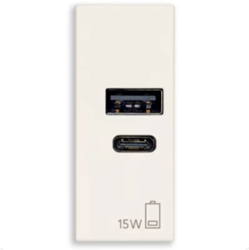 VIMAR 30292.AC15B - ALIMENTATORE USB A+C 15W 5V 1M BIANCO