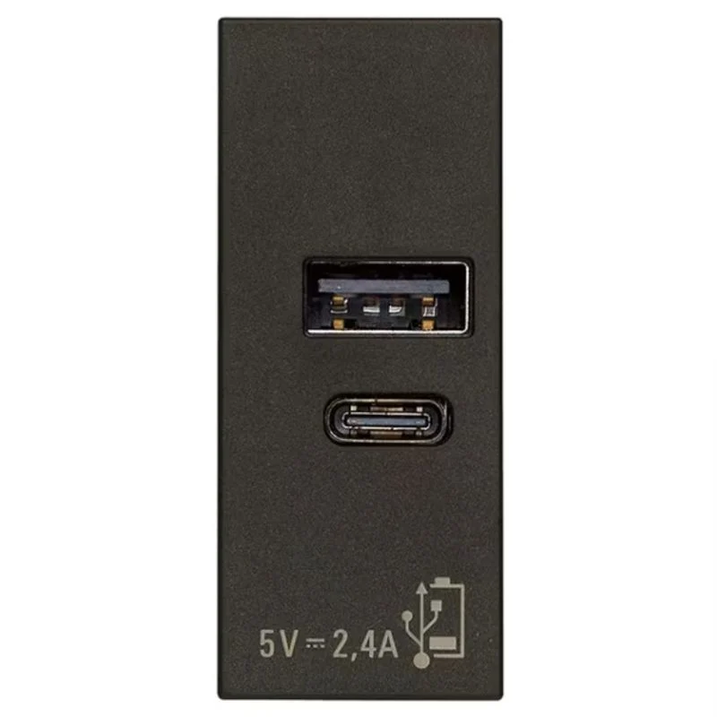 VIMAR 30292.ACG - Alimentatore USB A+C 12W 2,4A 5V - Nero - Linea
