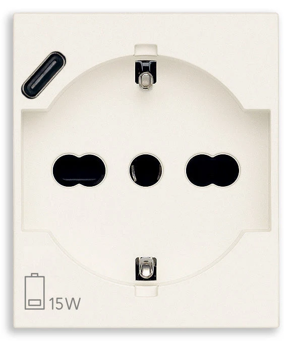 VIMAR 30210.USBB - Presa Universale SICURY 2P+T 16A con USB-C 15W Bianco
