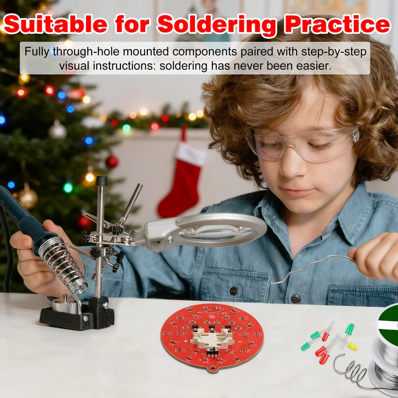 2pcs Learn to Solder Kit Christmas Soldering Kit for Beginners: DIY Flashing LED Tree & Snowflake Decoration Soldering Kit，Fun Electronic Project Kit for School and Home Teaching Learning