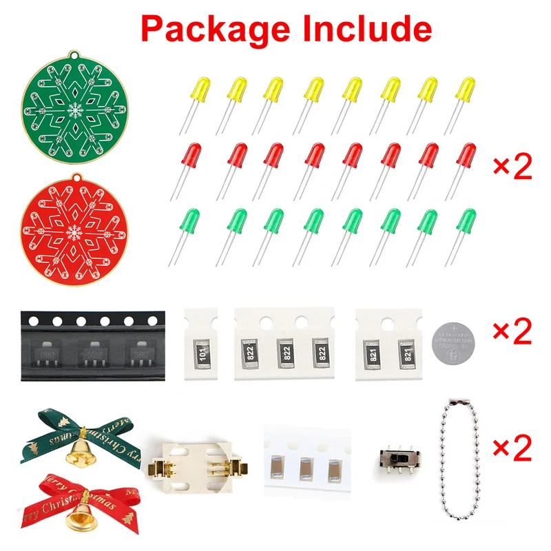 2pcs Learn to Solder Kit Christmas Soldering Kit for Beginners: DIY Flashing LED Tree & Snowflake Decoration Soldering Kit，Fun Electronic Project Kit for School and Home Teaching Learning