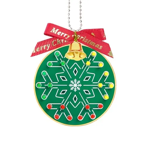 Soldering Practice Kit DIY Christmas Tree Decoration Soldering Kit, Snowflake Shape Red Green and Yellow LED Flashing Lights, Fun Electronic Project Kit for School and Home Teaching Learning