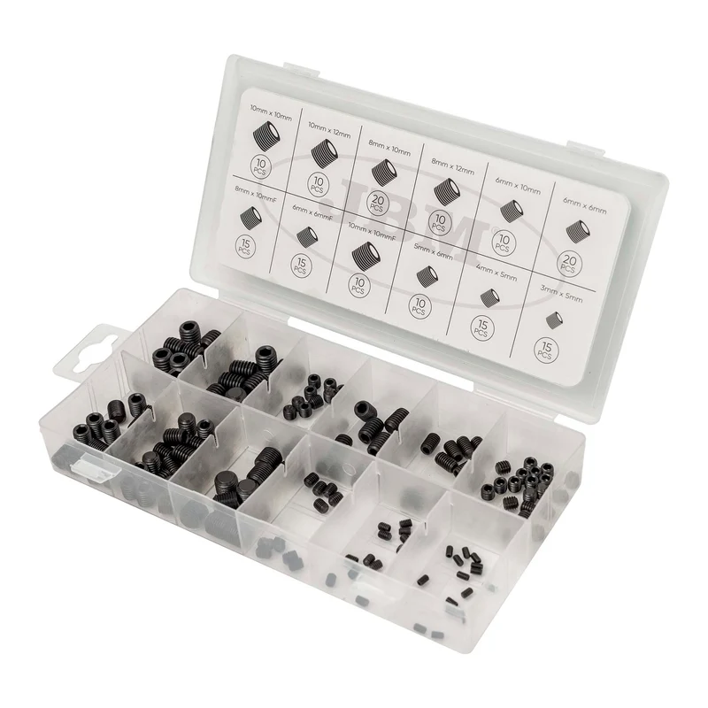 ASSORTIMENTO DI VITI SENZA TESTA CON ESAGONO INCASSATO METRICHE 160 PEZZI 54933 JBM