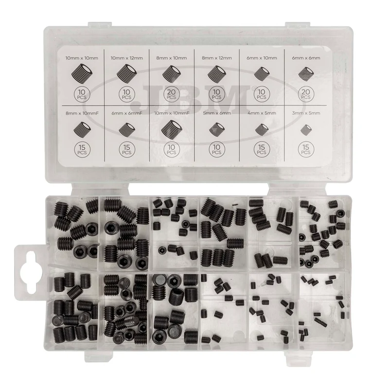 ASSORTIMENTO DI VITI SENZA TESTA CON ESAGONO INCASSATO METRICHE 160 PEZZI 54933 JBM