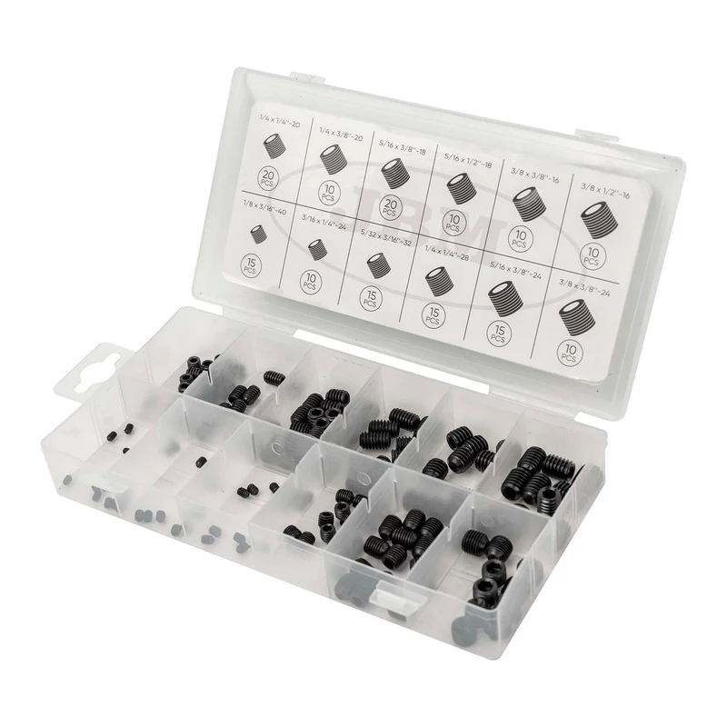 ASSORTIMENTO DI VITI SENZA TESTA CON ESAGONO INCASSATO SAE 160 PEZZI 54932 JBM