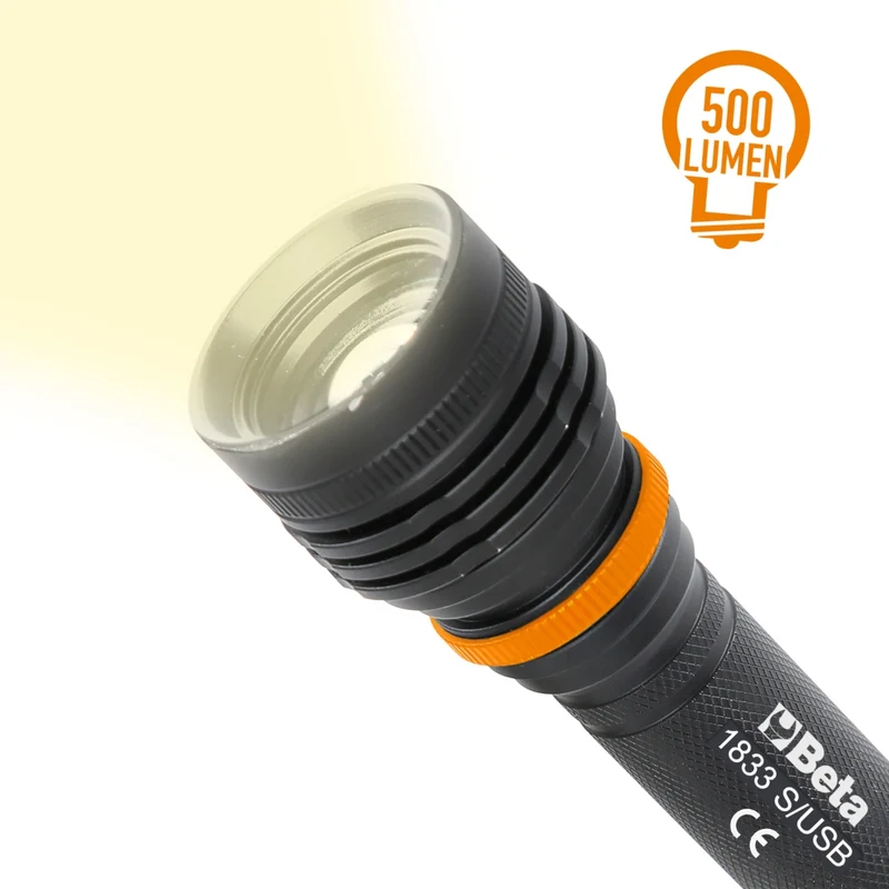 Torcia LED ricaricabile ad alta luminosità in alluminio anodizzato, 500 Lumen Beta 1833S/USB