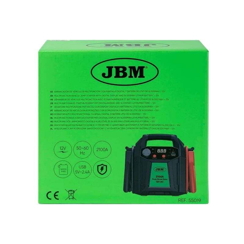AVVIATORE MULTIFUNZIONE PER VEICOLI CON DISPLAY DIGITALE E BATTERIA AL LITIO DA 16.000MAH – 12V 55019 JBM