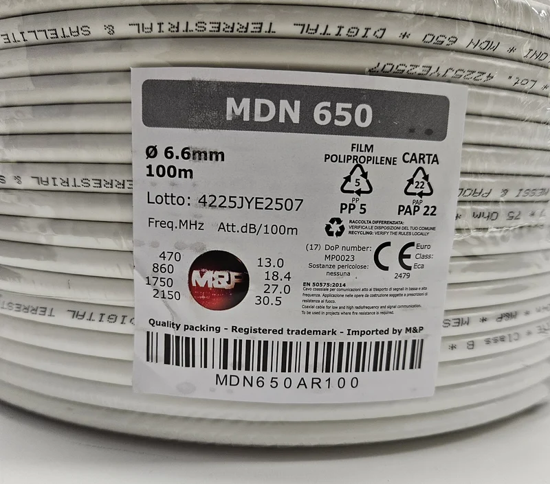 Cavo Coassiale per Antenna e Parabola 7mm M&P 100m