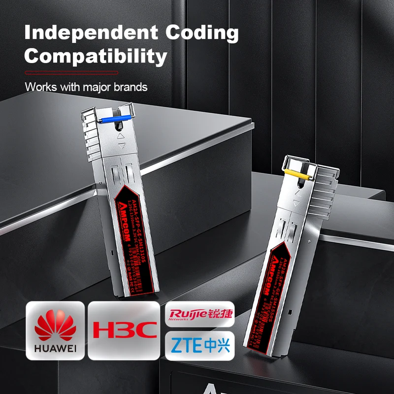 AMPCOM SC SFP-1.25G Optical Transceiver, 1310nm 10km, SC Single-Mode Single-Fiber, 1000BASE-BX BiDi, DDM