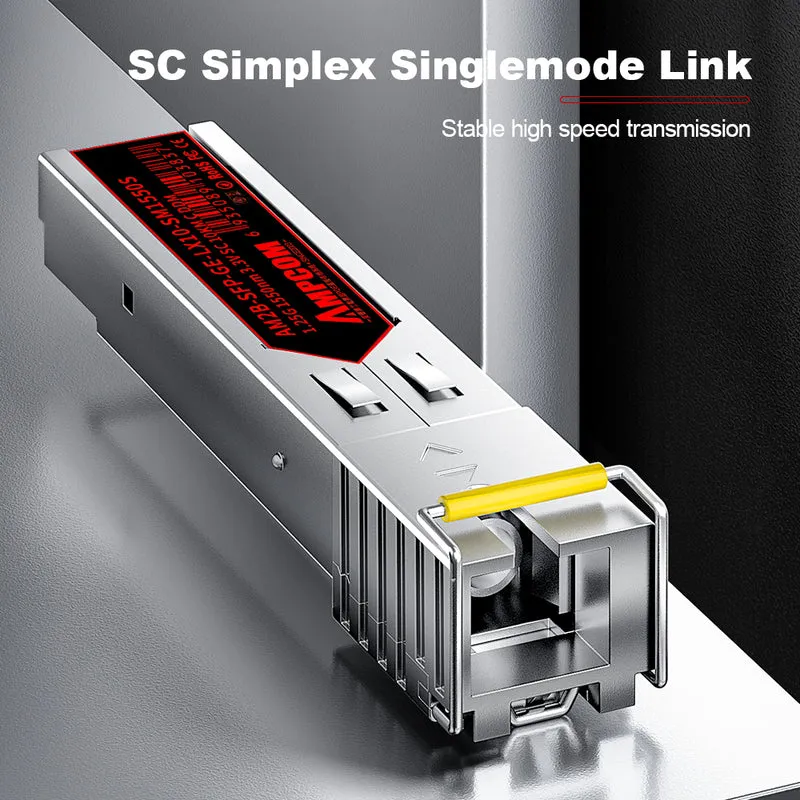 AMPCOM SC SFP-1.25G Optical Transceiver, 1310nm 10km, SC Single-Mode Single-Fiber, 1000BASE-BX BiDi, DDM