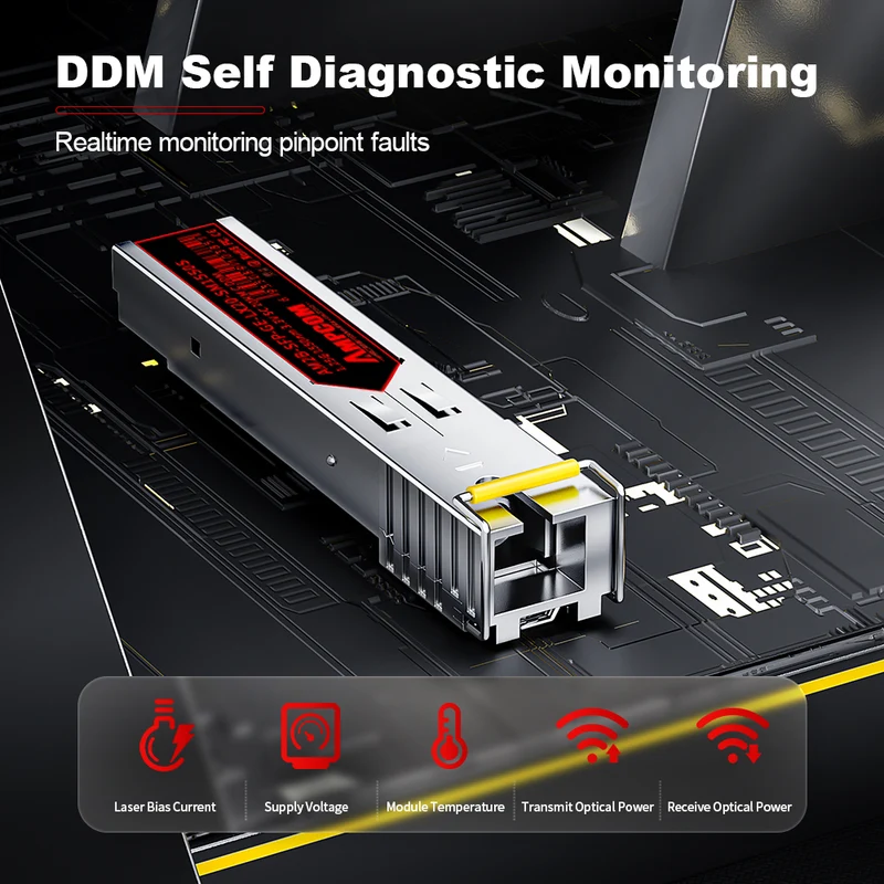 AMPCOM SC SFP-1.25G Optical Transceiver, 1310nm 10km, SC Single-Mode Single-Fiber, 1000BASE-BX BiDi, DDM
