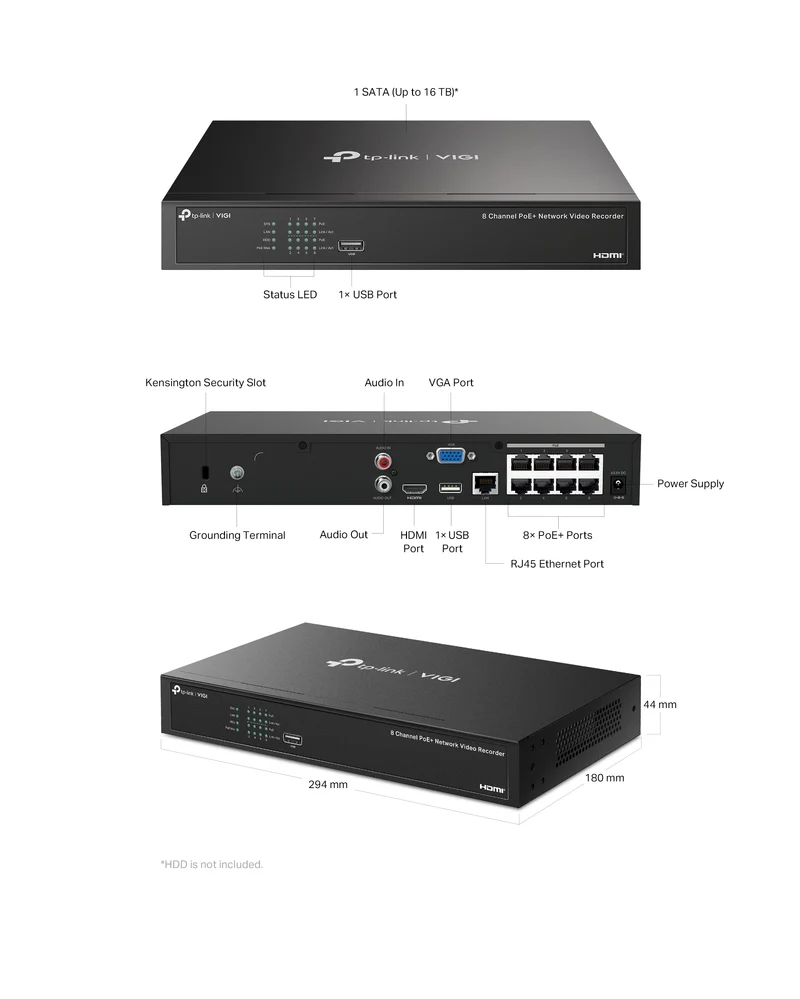 NVR TP-Link VIGI IP network 8 canali PoE+