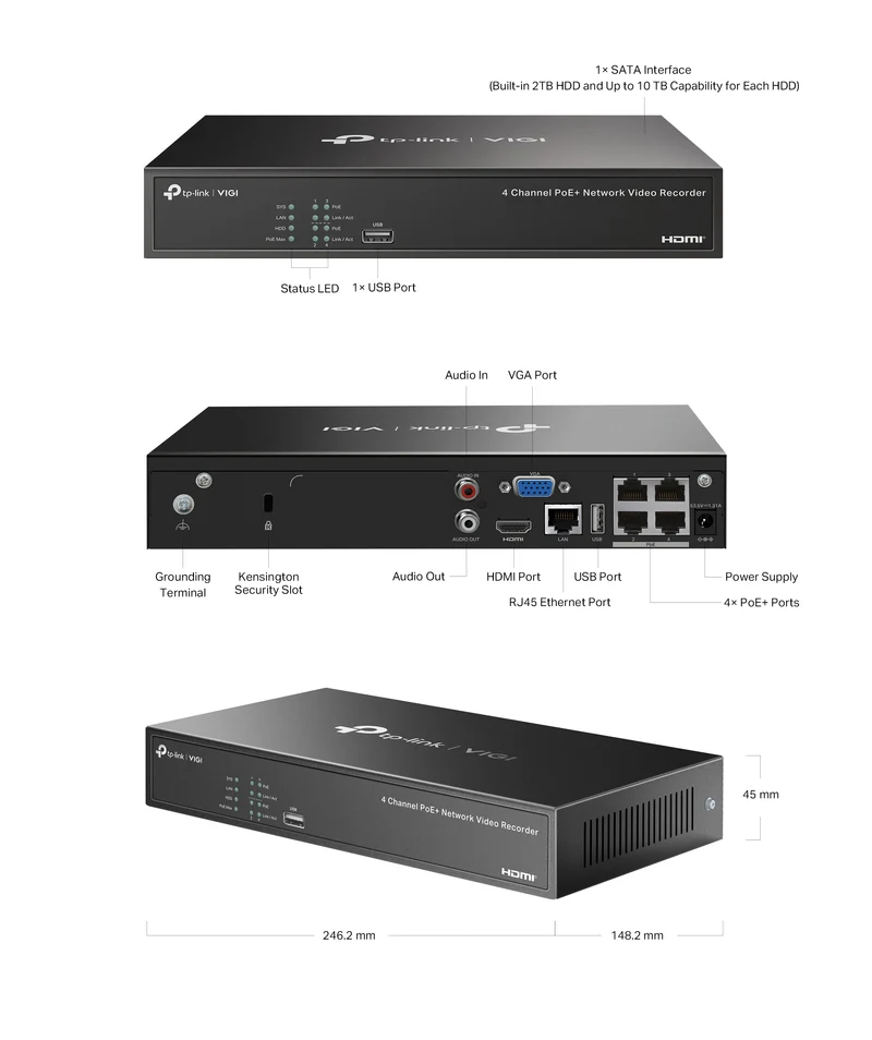 NVR TP-Link VIGI IP network 4 canali PoE+