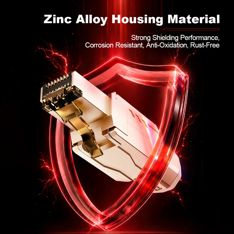 AMPCOM CFS Series Cat7 Zinc-Alloy Shielded Tool-Free RJ45 Connector for 22-24 AWG Ethernet Cable