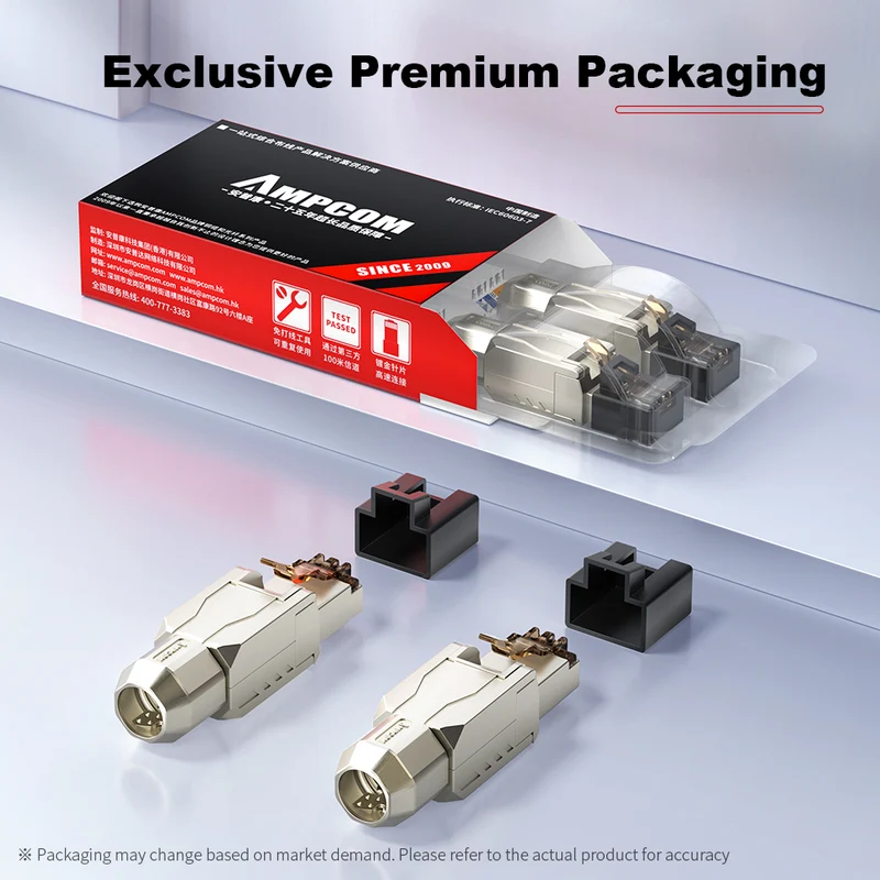AMPCOM CFS Series Cat7 Zinc-Alloy Shielded Tool-Free RJ45 Connector for 22-24 AWG Ethernet Cable