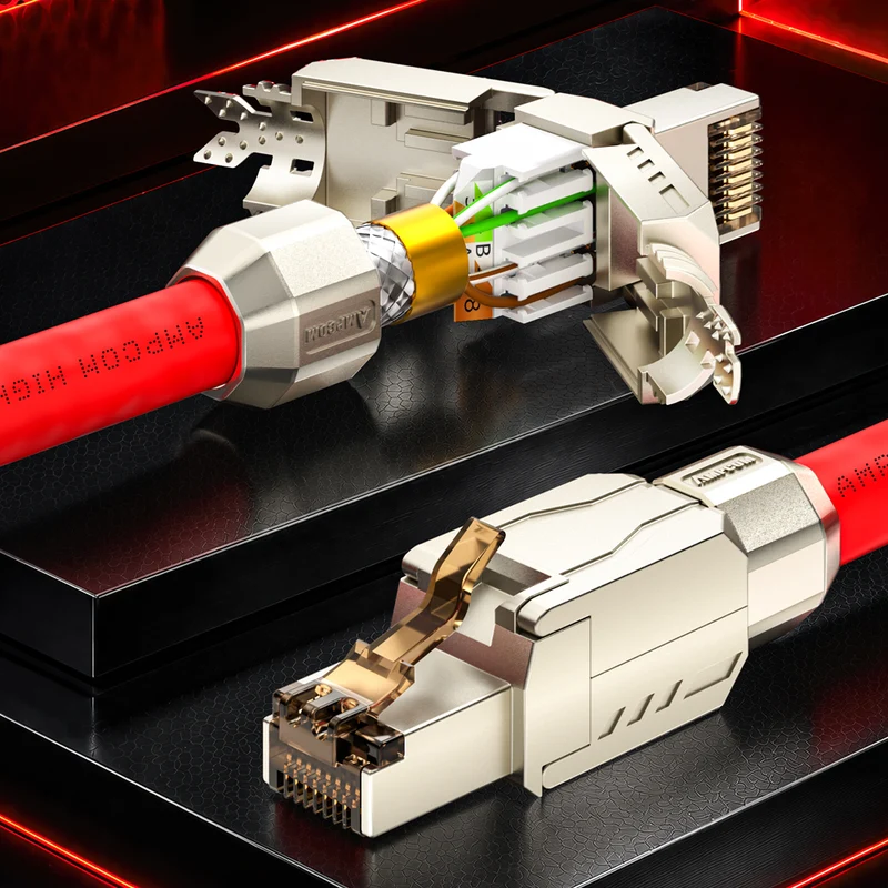 AMPCOM CFS Series Cat7 Zinc-Alloy Shielded Tool-Free RJ45 Connector for 22-24 AWG Ethernet Cable