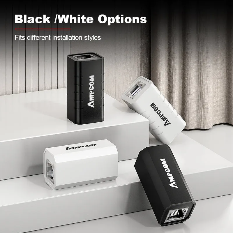 AMPCOM Cat6 Shielded Gigabit RJ45 Inline Coupler, Value Edition, White ABS Housing