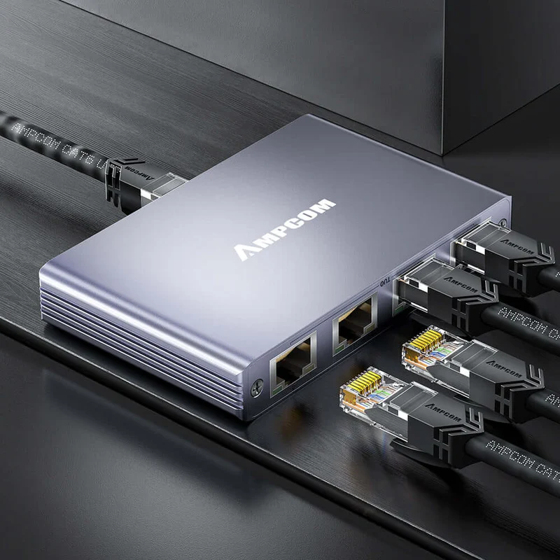 AMPCOM 1-to-2 RJ45 Network Cable Splitter – Gigabit Ethernet Port Expander