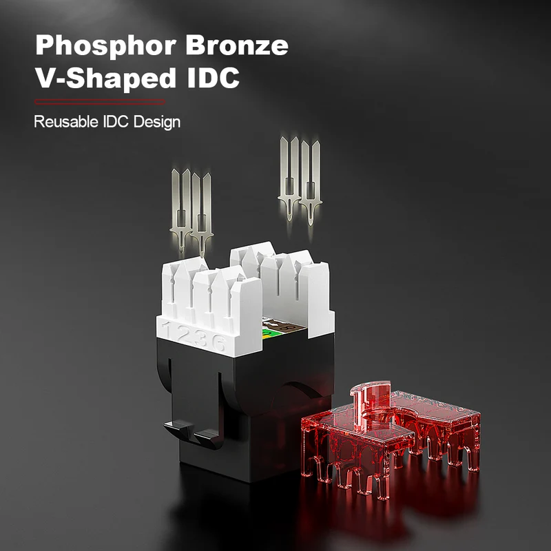 AMPCOM CAT5E Unshielded 180° Punch-Down Keystone Jack for Ethernet Network, Red Shell
